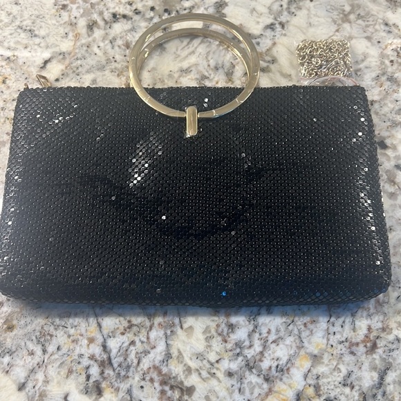 Landry black sequin with gold ring handle evening clutch - Picture 3 of 5